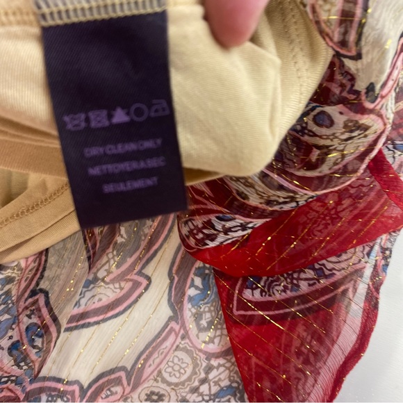 Hale Bob 100% Silk Red Paisley Print Metallic Gold Stripped Jeweled Blouse XS - Picture 13 of 16